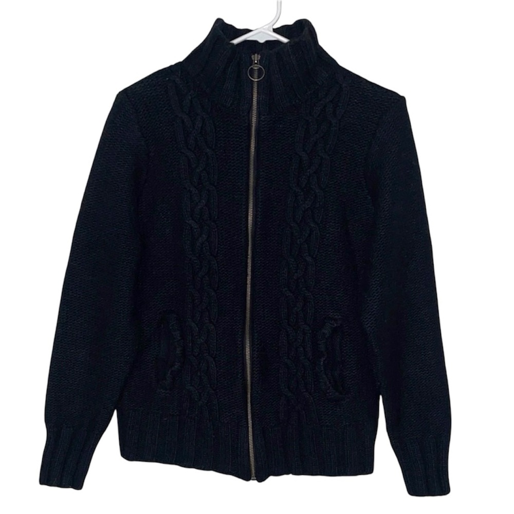 Old Navy Zip Up Lambswool Black Knit Sweater Jacket XXL